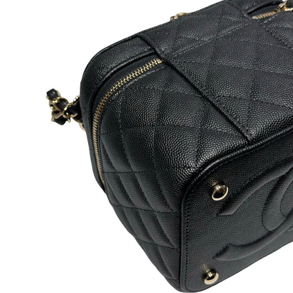 Unused Chanel Calfskin Leather Vanity Case Cross Body Bag Black GHW
