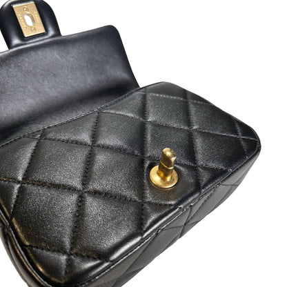 Used CHANEL Lambskin Quilted Mini Flap Bag Pearl Crush Mini Flag Bag with Gold Ball Black Gold