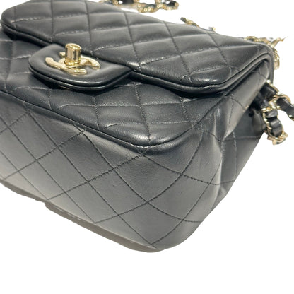Used CHANEL Lambskin Leather Mini Flap 17cm Cross Body Bag Black GHW
