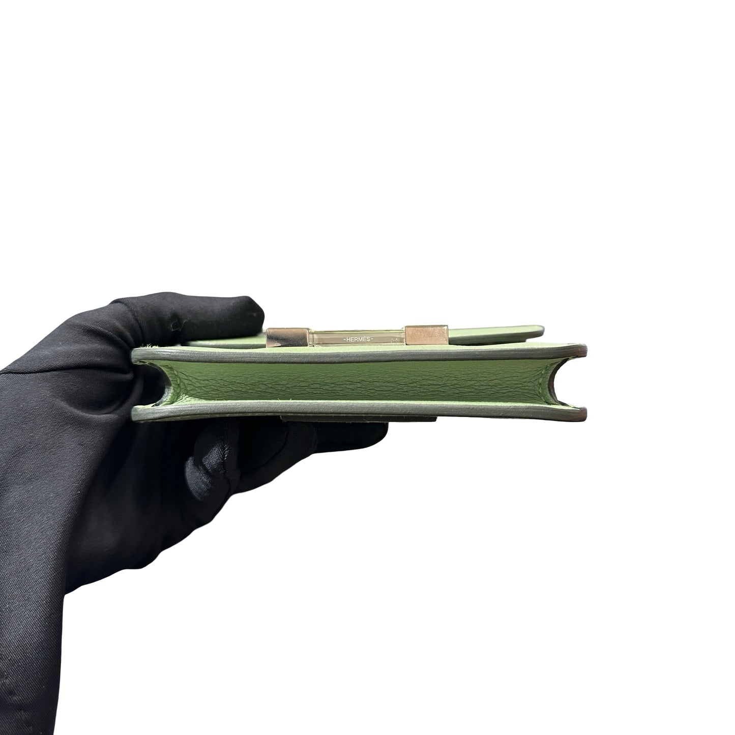 Used HERMÈS Calfskin Leather Constance Slim Wallet Green PHW