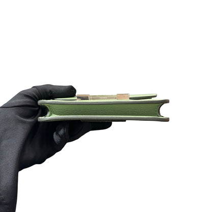Used HERMÈS Calfskin Leather Constance Slim Wallet Green PHW