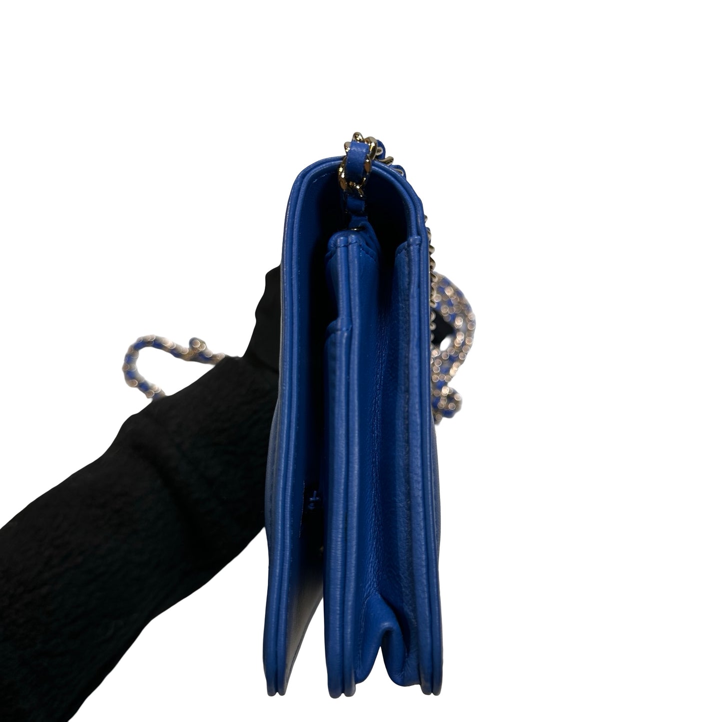 Used Chanel Lambskin Leather WOC Chain Shoulder Bag Navy Blue GHW