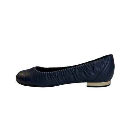 Used CHANEL Leather CC logo Ballet Flats Shoes Navy