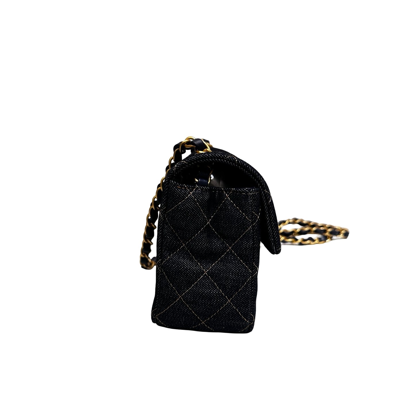 New Chanel Denim Blue Denim Mini Flap 20cm Cross Body Bag Navy GHW