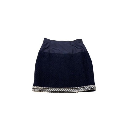 Used Chanel Wool Tweed short-sleeve jacket+skirt set Clothing Navy