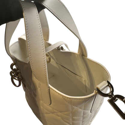 Used DIOR Lambskin Toujours Basket Bag White GHW