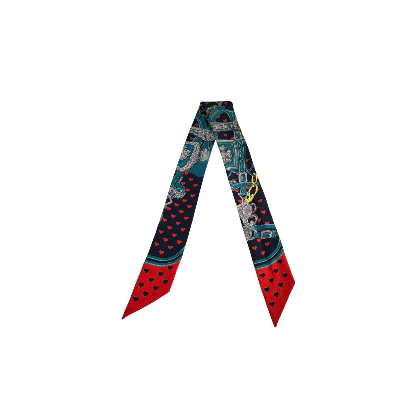 Used HERMES Silk Twilly Navy Blue Red Teal