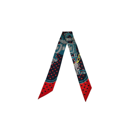 Used HERMES Silk Twilly Navy Blue Red Teal