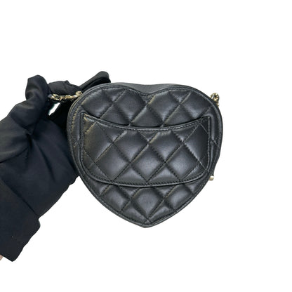 Used CHANEL Quilted Lambskin Heart Bag Mini Bag Black Gold