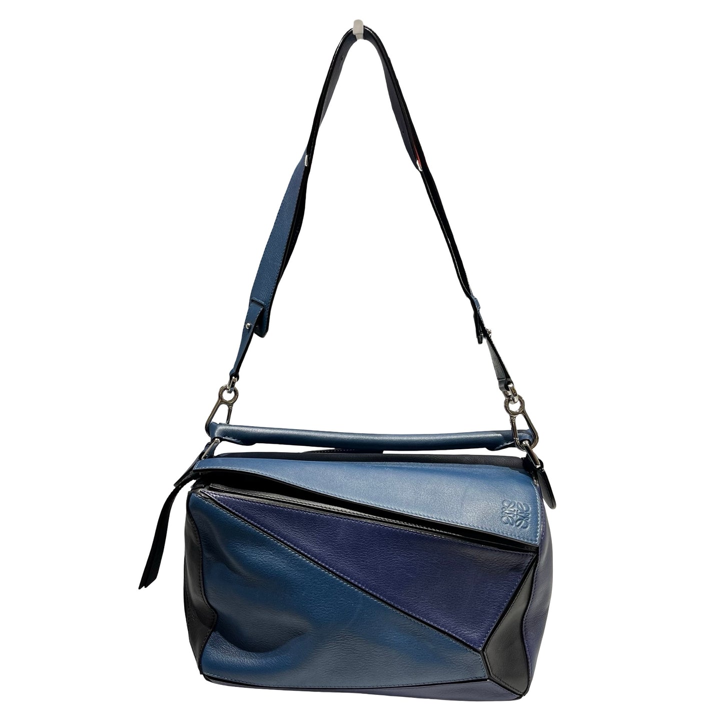 Used Loewe Calfskin Leather Puzzle bag medium Shoulder Bag Navy PHW