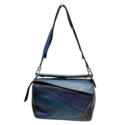 Used Loewe Calfskin Leather Puzzle bag medium Shoulder Bag Navy PHW