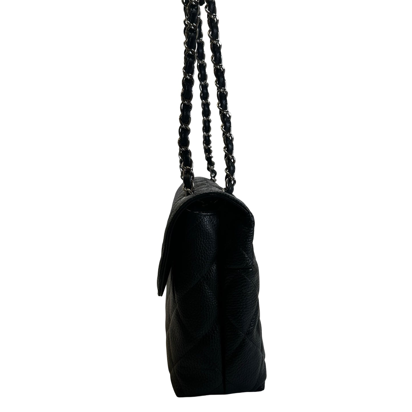 Used CHANEL Quilted Caviar Classic Flap Chain Shoulder Bag Black Silver