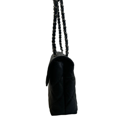 Used CHANEL Quilted Caviar Classic Flap Chain Shoulder Bag Black Silver