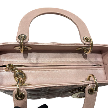 Used DIOR Lambskin Leather Lady Dior Medium Shoulder Bag Pink
