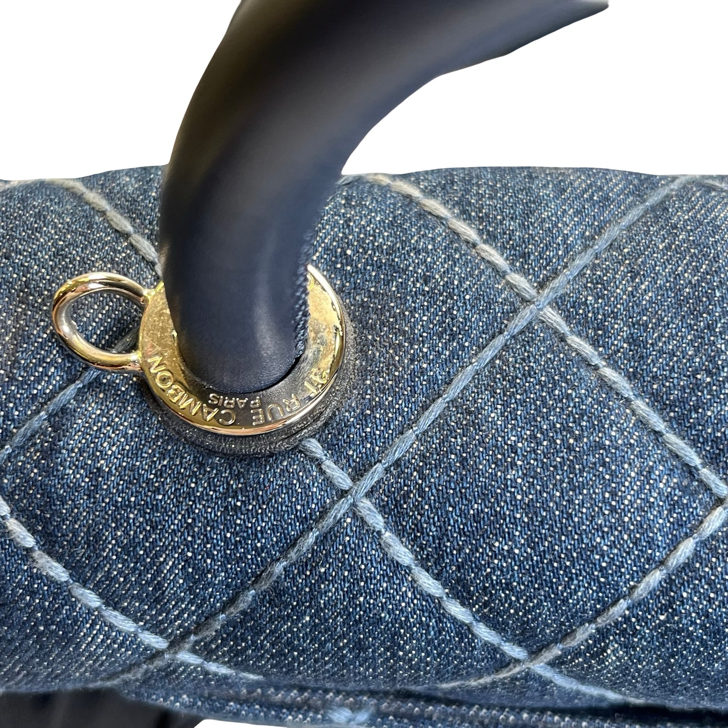 Used CHANEL Quilted Denim Coco Handle Small Handbag Denim Navy