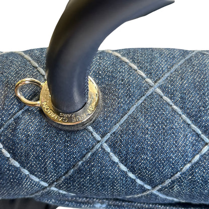 Used CHANEL Quilted Denim Coco Handle Small Handbag Denim Navy