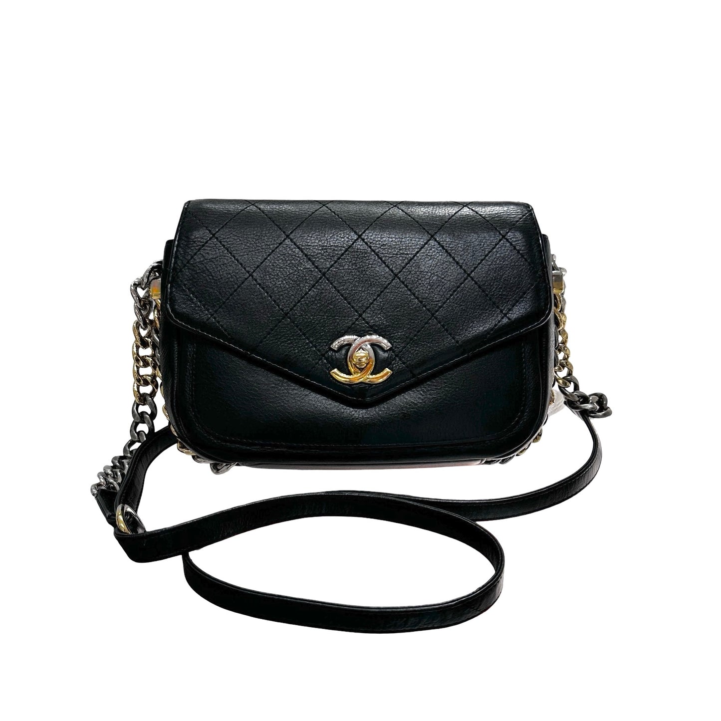 Used CHANEL Cross Body Bag Black GHW PHW