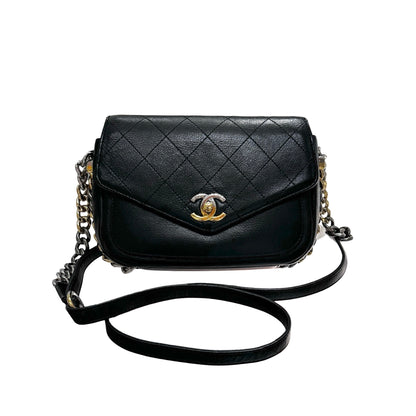 Used CHANEL Cross Body Bag Black GHW PHW