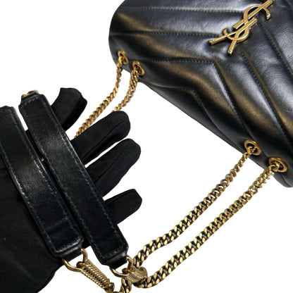 Used YVES SAINT LAURENT Lambskin Loulou Shoulder Bag Black GHW