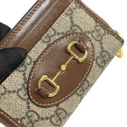 Used GUCCI GG supreme canvas Leather Gucci Horsebit 1955 ZIp around Wallet Coin Purse Brown