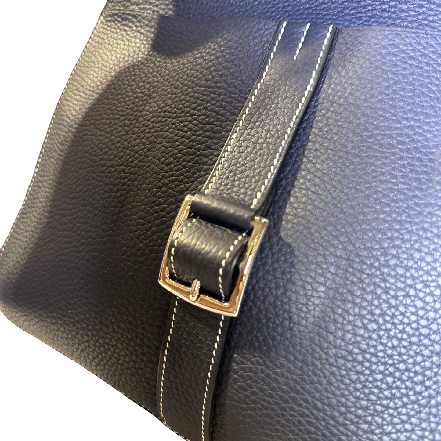 Used HERMÈS Clemence leather Halzan 31 Shoulder Bag Navy Blue PHW