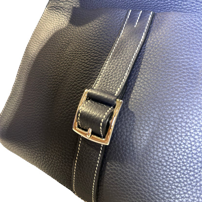 Used HERMÈS Clemence leather Halzan 31 Shoulder Bag Navy Blue PHW