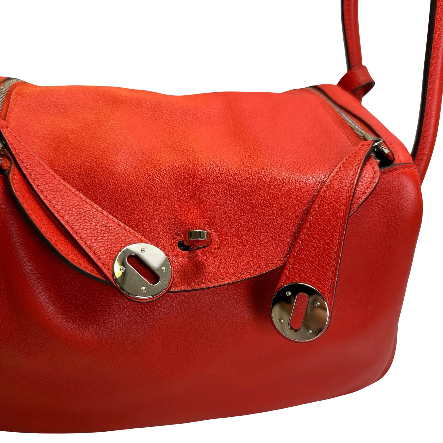 Used HERMES Clemence Lindy 26 Handbag Red PHW