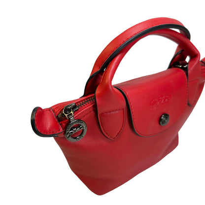 Used LONGCHAMP Leather Le Pliage Handbag Red