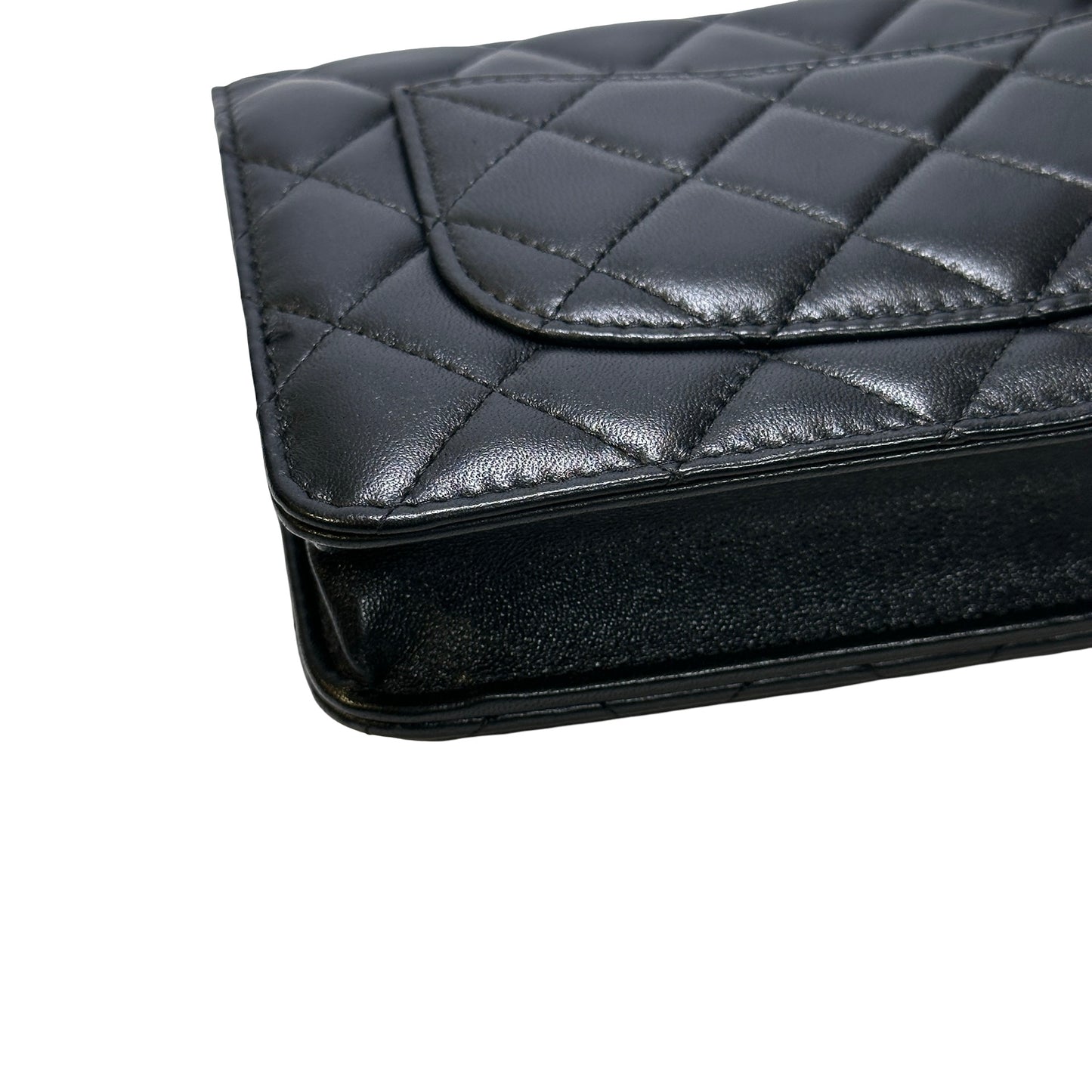 Used CHANEL LAMBSKIN WOC Crossbody Bag BLACK PHW