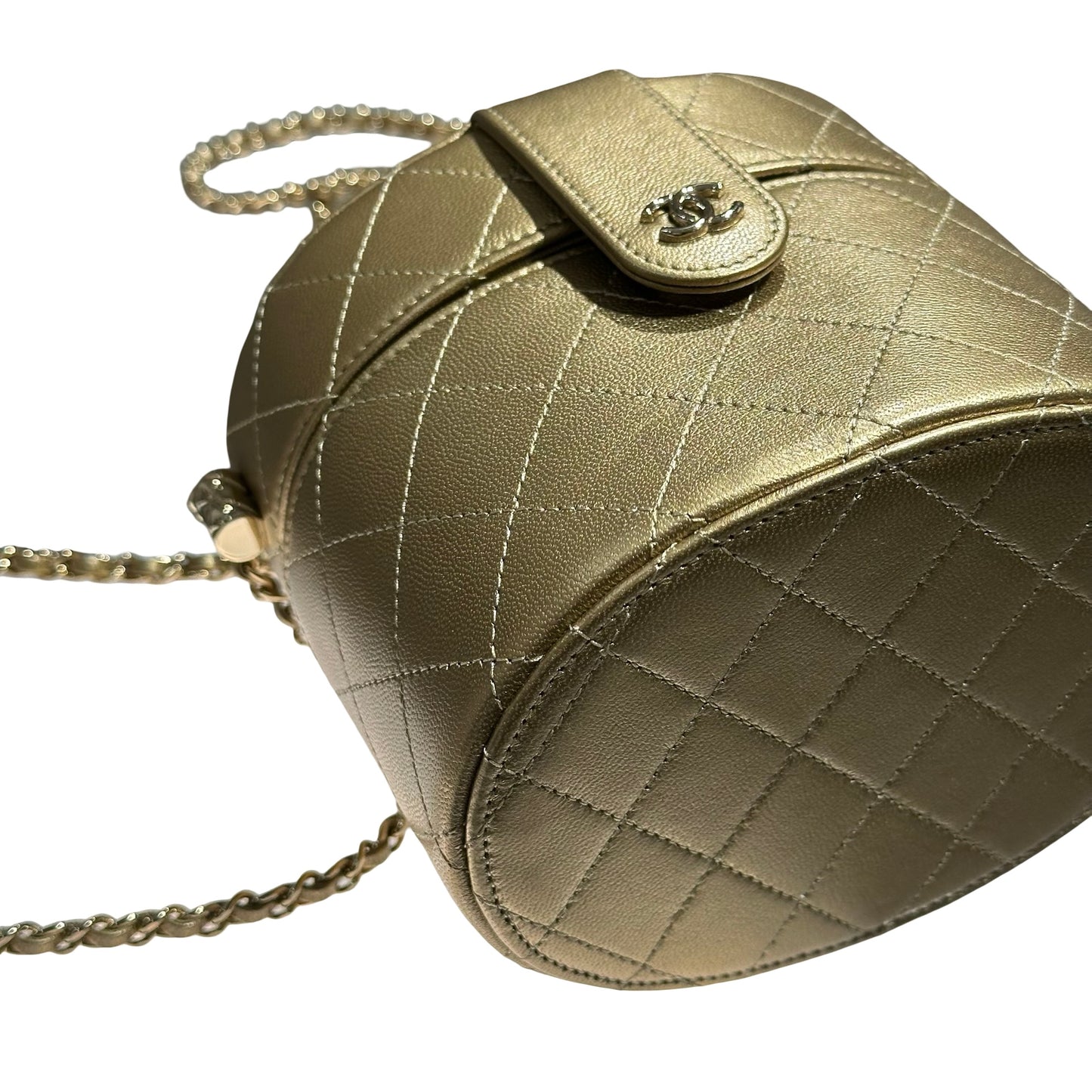 CHANEL ROUND VANITY CASE GOLD LAMBSKIN GHW [3001017]