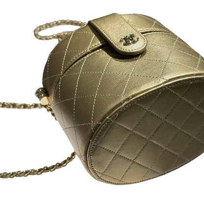 CHANEL ROUND VANITY CASE GOLD LAMBSKIN GHW [3001017]