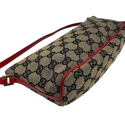 Used GUCCI GG Canvas Pochette Handbag Beige Red