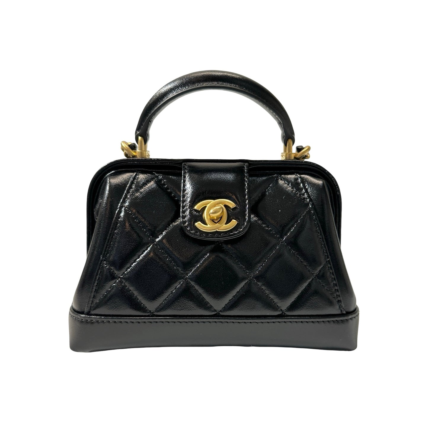 New CHANEL Mini with handle Cross Body Bag Black GHW