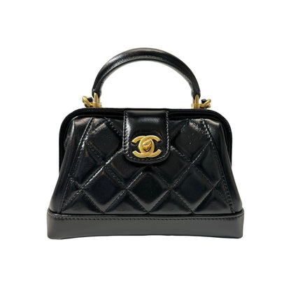 New CHANEL Mini with handle Cross Body Bag Black GHW