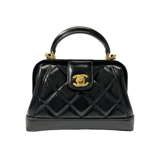 New CHANEL Mini with handle Cross Body Bag Black GHW