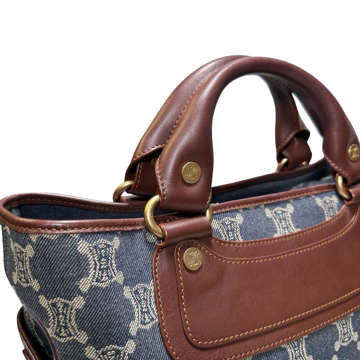 Used CELINE Canvas Vintage Handbag Blue Brown