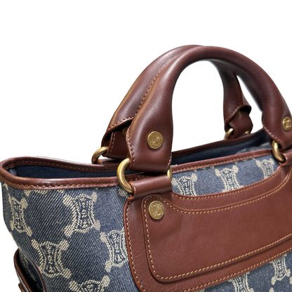 Used CELINE Canvas Vintage Handbag Blue Brown
