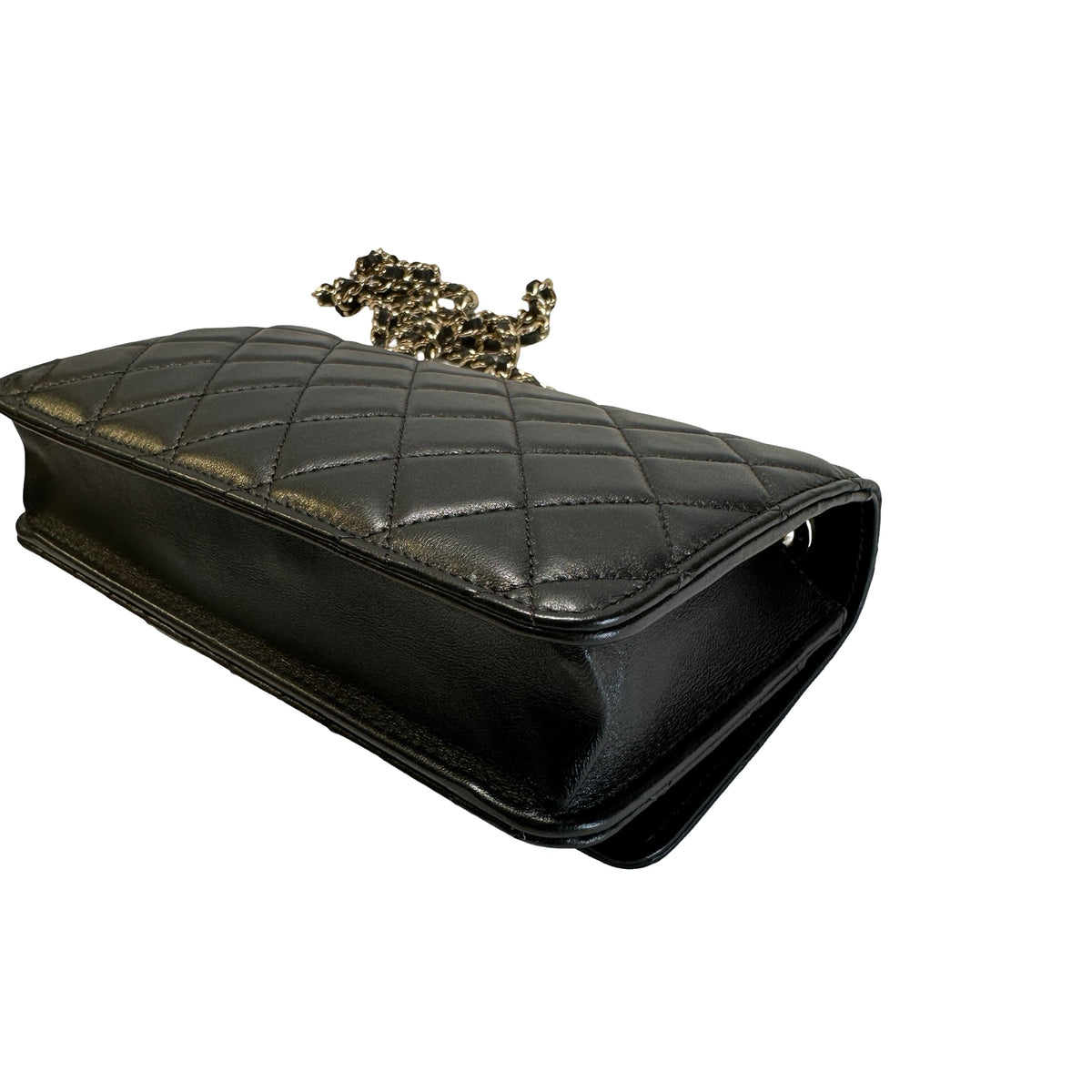 Used CHANEL Quilted Lambskin Wallet on chain Wallet on chain Black Gold