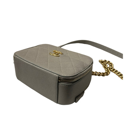 Used CHANEL Calfskin Leather Camera Shoulder Bag GHW Grey