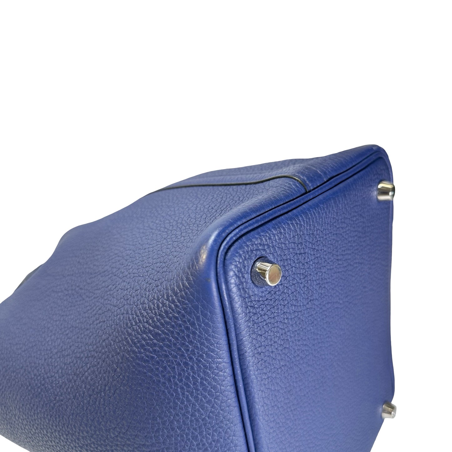Used HERMES Clemence Leather Picotin 18 Bucket Bag Blue PHW