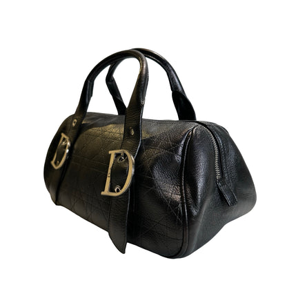 Used DIOR Cannage Leather Cannage Handbag Handbag Black Silver