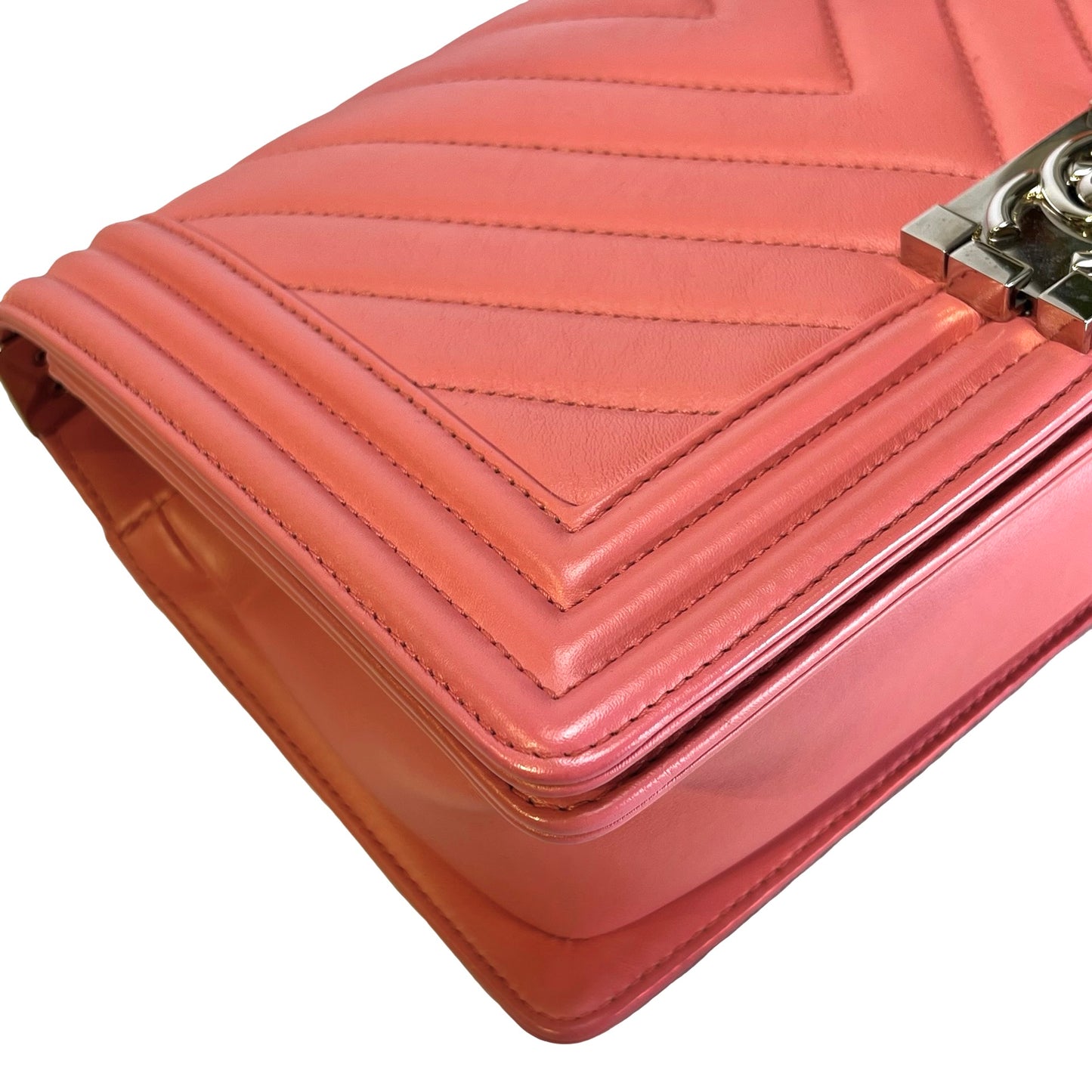 CHANEL Lambskin Boy Shoulder Bag Pink PHW