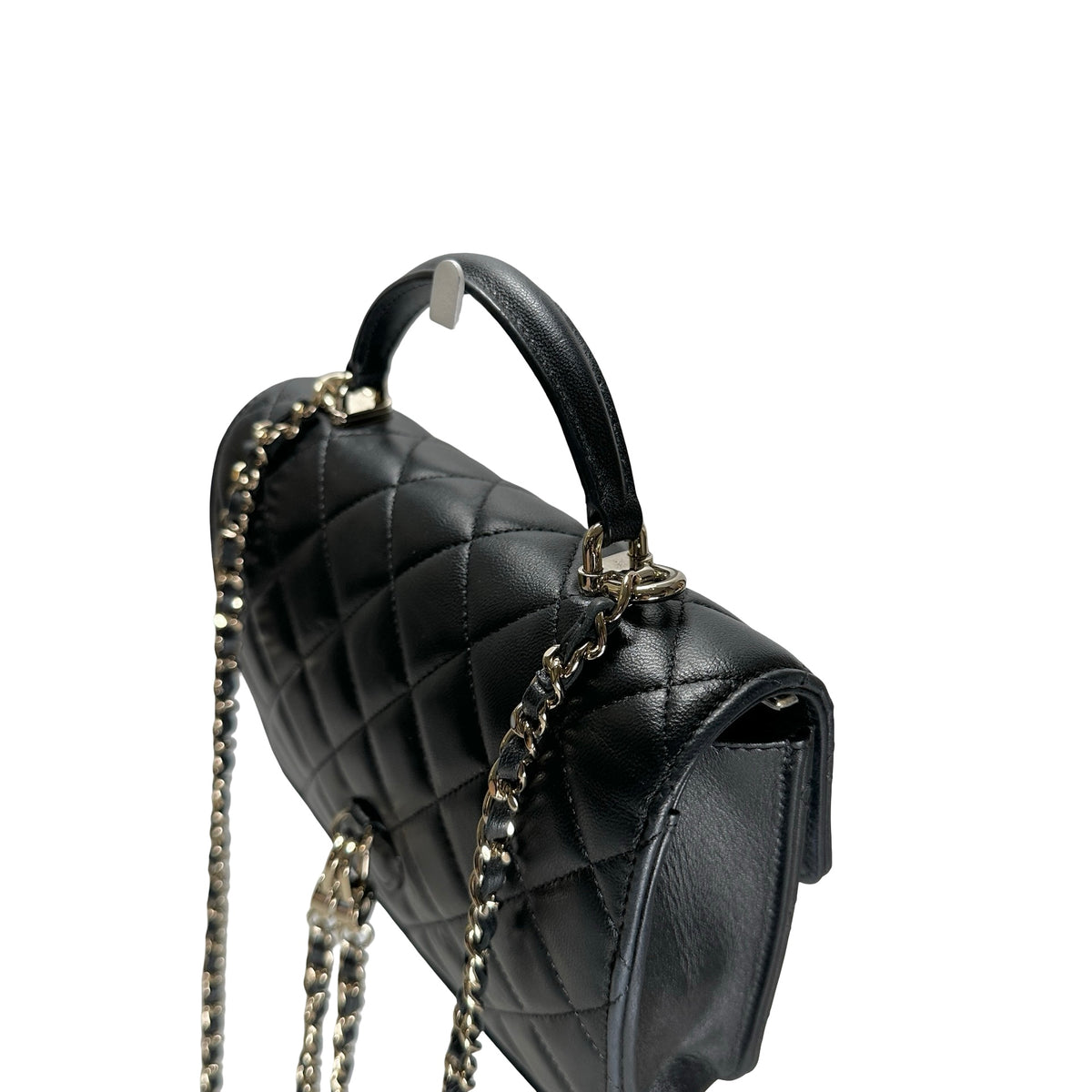 Used CHANEL Quilted Lambskin Trend CC Handbag Black Gold