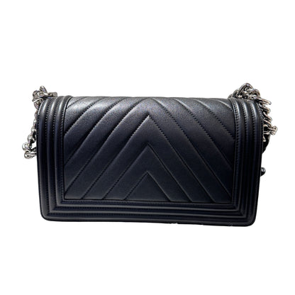 Used Chanel Boy 25cm Chain Shoulder Bag Black PHW