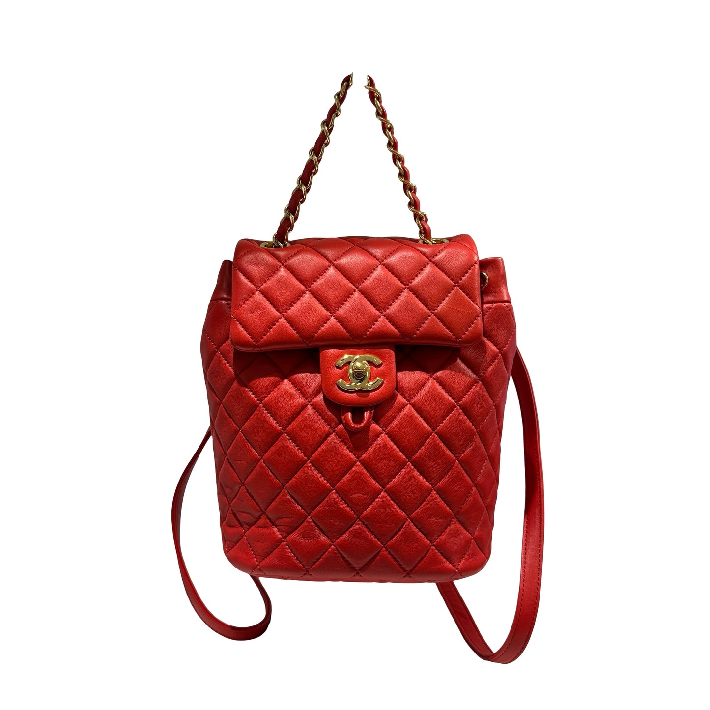Used CHANEL Lambskin Urban Spirit Backpack Backpack Red