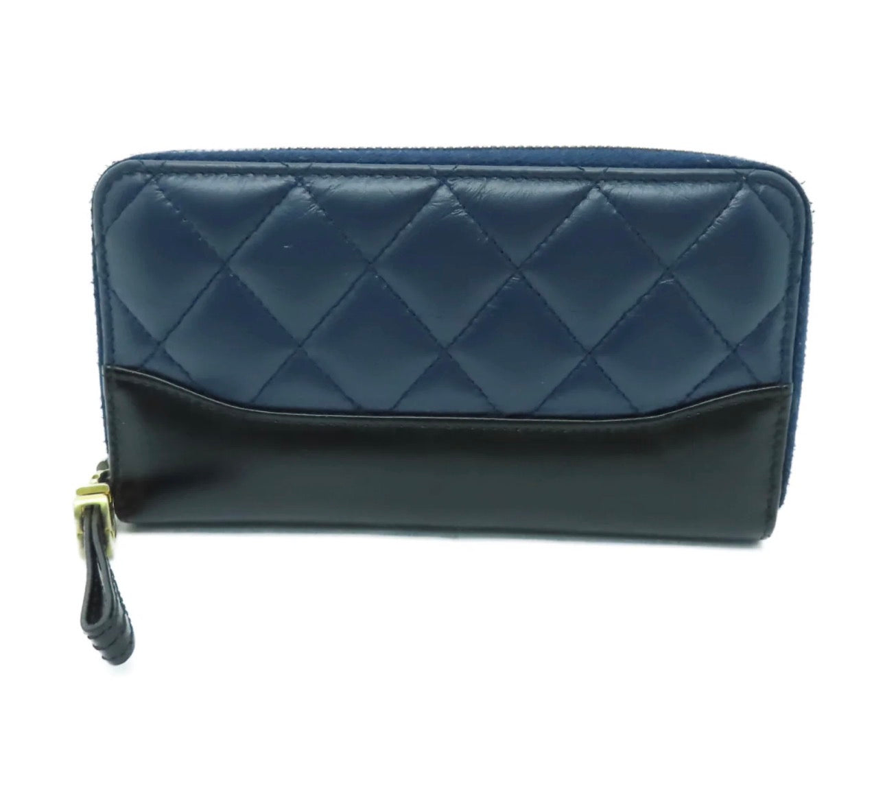 Used CHANEL Quilted Leather Gabrielle wallet Long wallet Navy Black