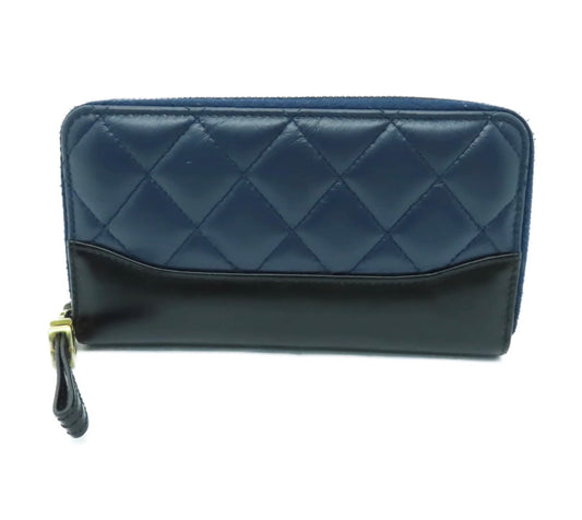 Used CHANEL Quilted Leather Gabrielle wallet Long wallet Navy Black