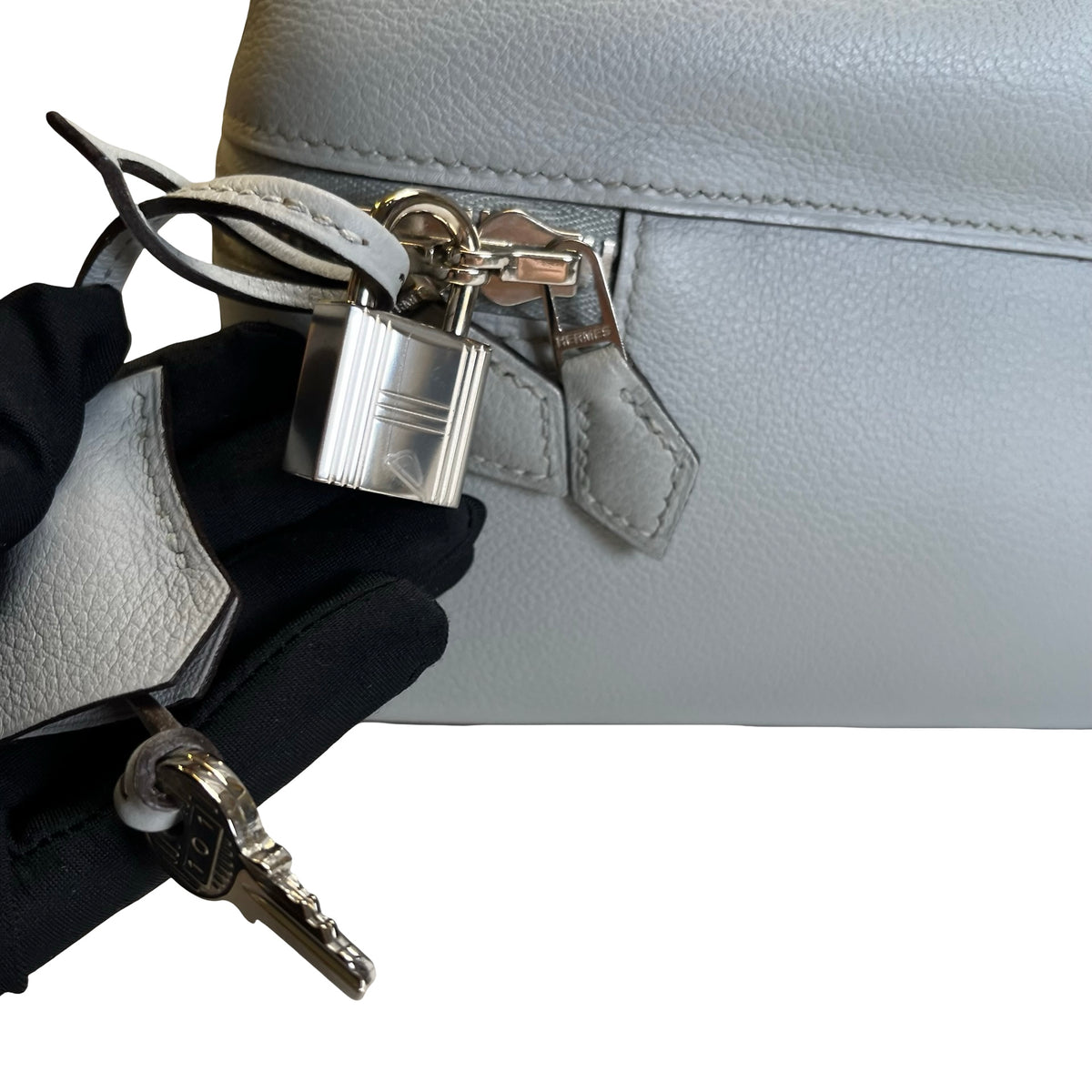 Used HERMES Leather Bolide Secret Handbag Grey