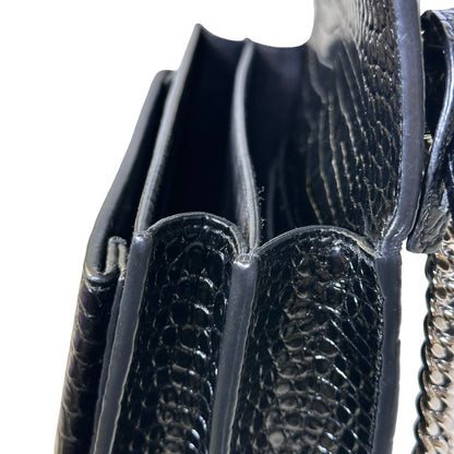 SAINT LAURENT Crocodile Embossed Leather Sunset Chain Shoulder Bag Black PHW