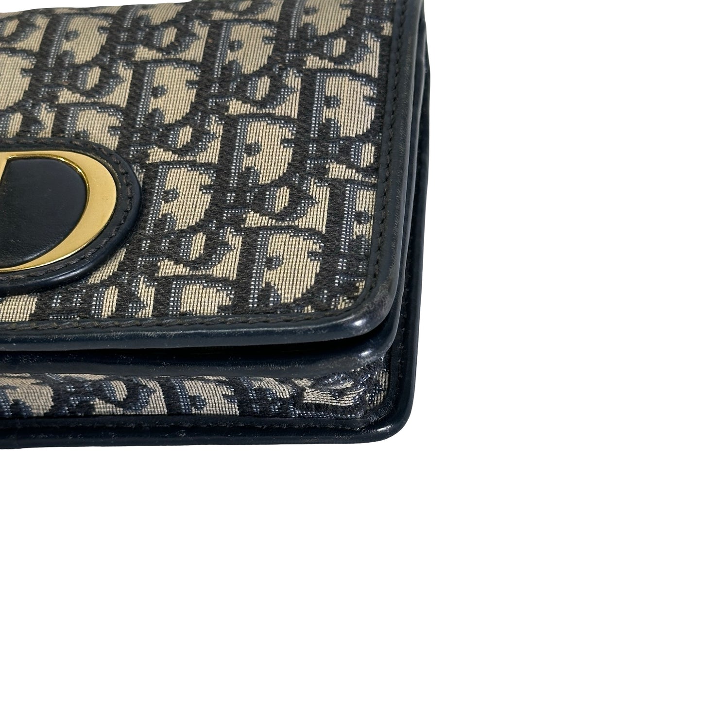 Used DIOR Dior Oblique Oblique Cross body bag Blue Beige Black GHW